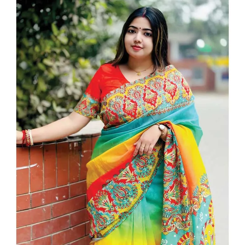 সেমি সিল্ক ডিজিটাল প্রিন্ট শাড়ি