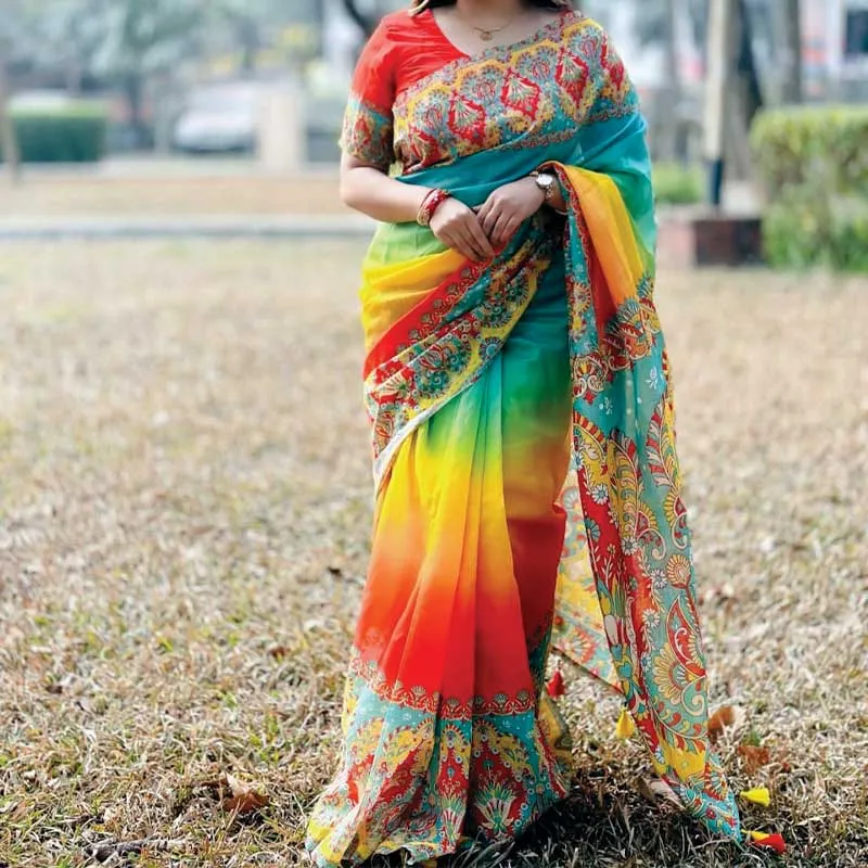 সেমি সিল্ক ডিজিটাল প্রিন্ট শাড়ি - Image 3