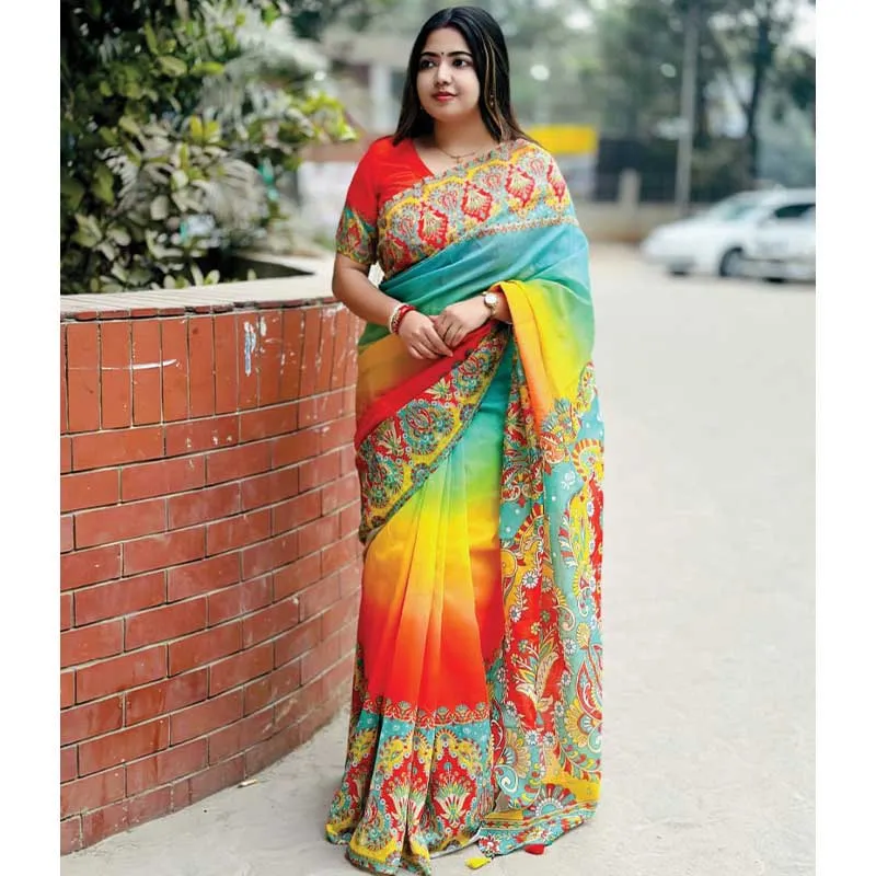 সেমি সিল্ক ডিজিটাল প্রিন্ট শাড়ি - Image 4