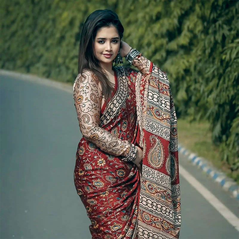 প্রিমিয়াম চান্দেরি সিল্ক শাড়ি + ব্লাউজ পিস - Image 4