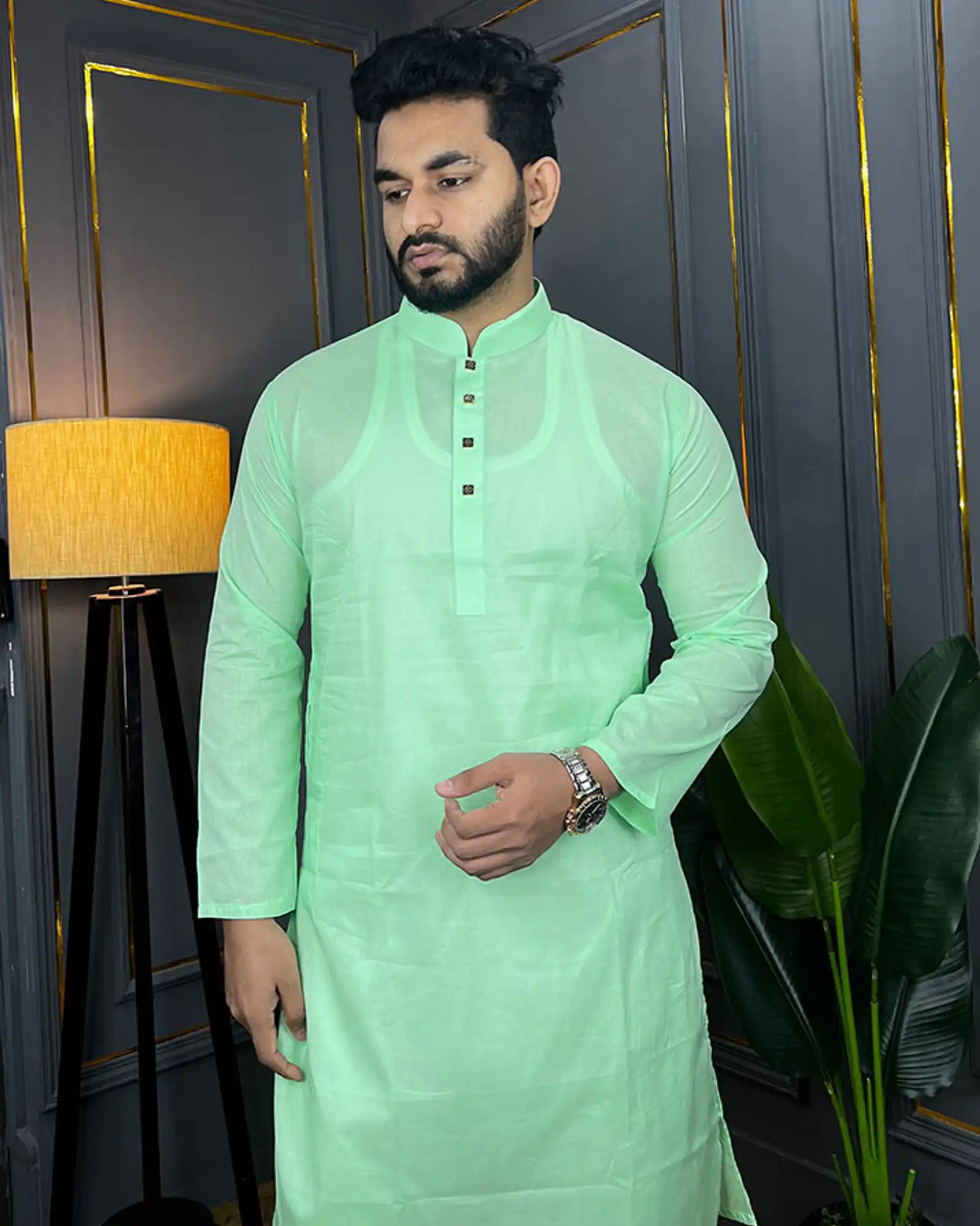 Premium Quality Cotton Fabrics Panjabi for Summer - Lemon