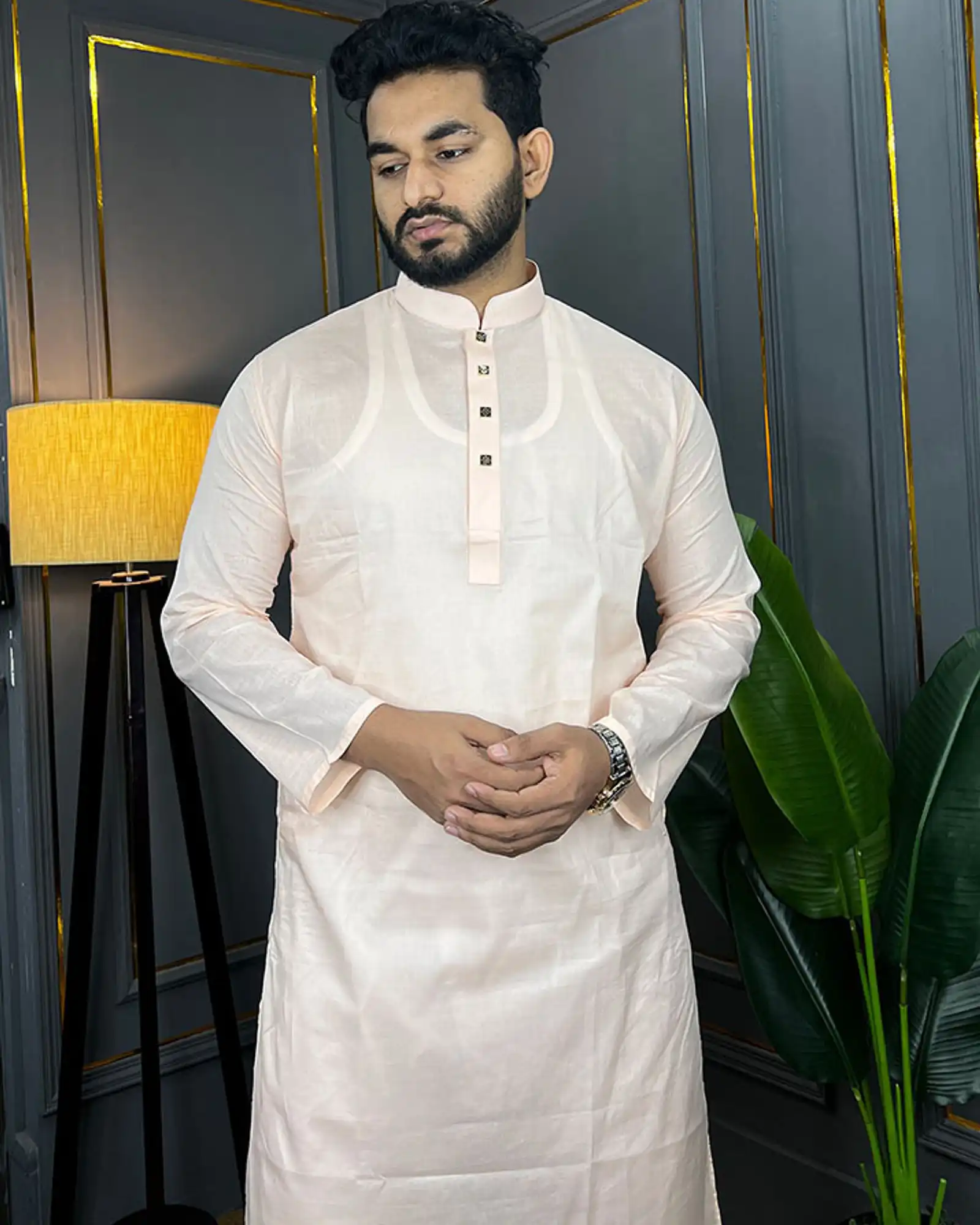 Premium Quality Cotton Fabrics Panjabi for Summer - Peach