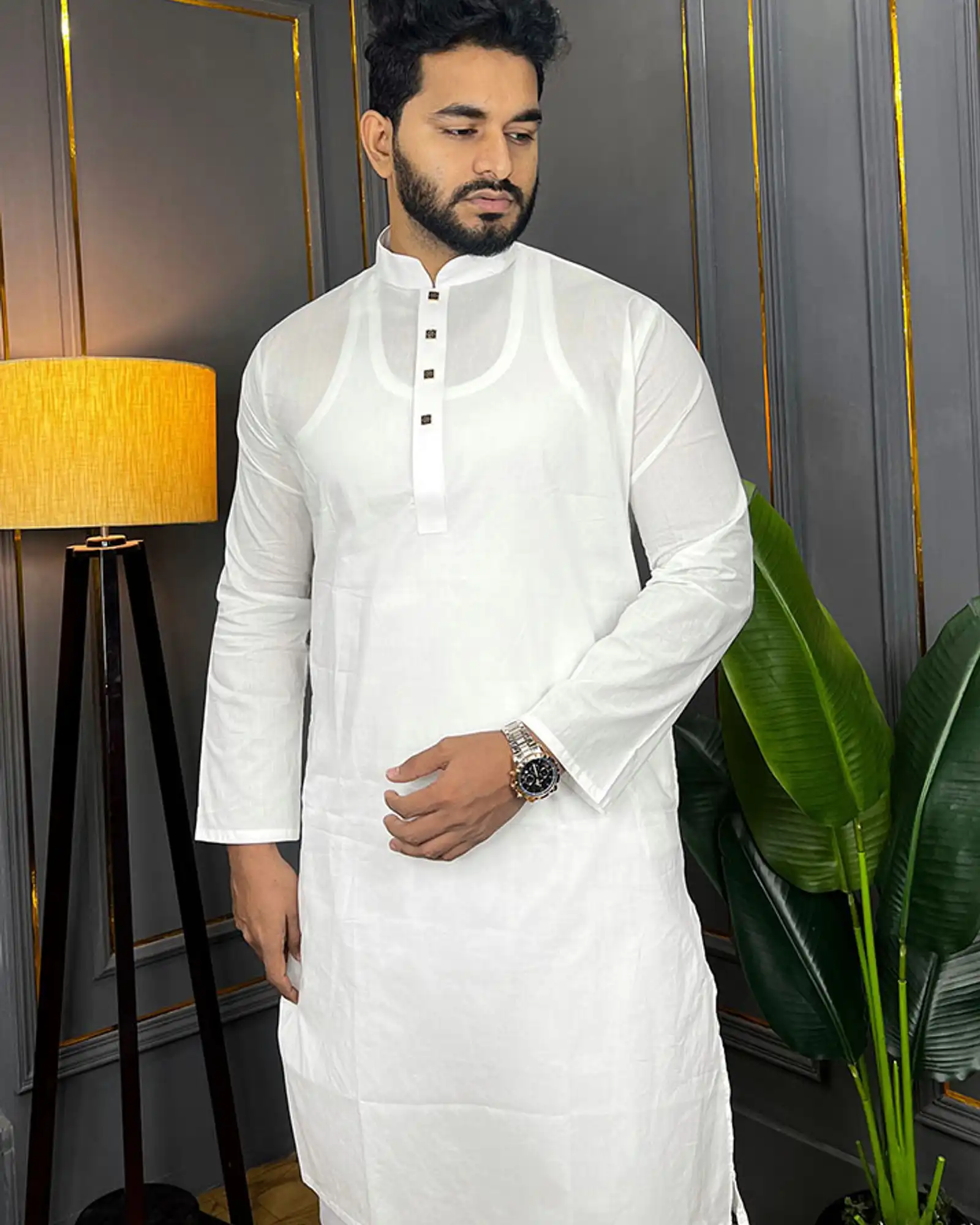 Premium Quality Cotton Fabrics Panjabi for Summer - White