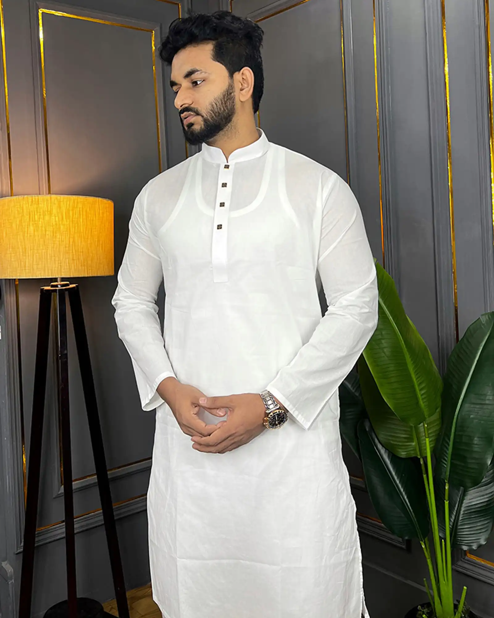 Premium Quality Cotton Fabrics Panjabi for Summer - White