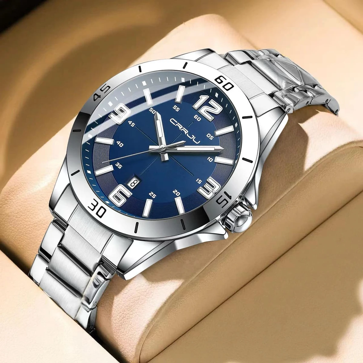 CRRJU Business Quartz Luminous Hands Watch Calendar, Waterproof