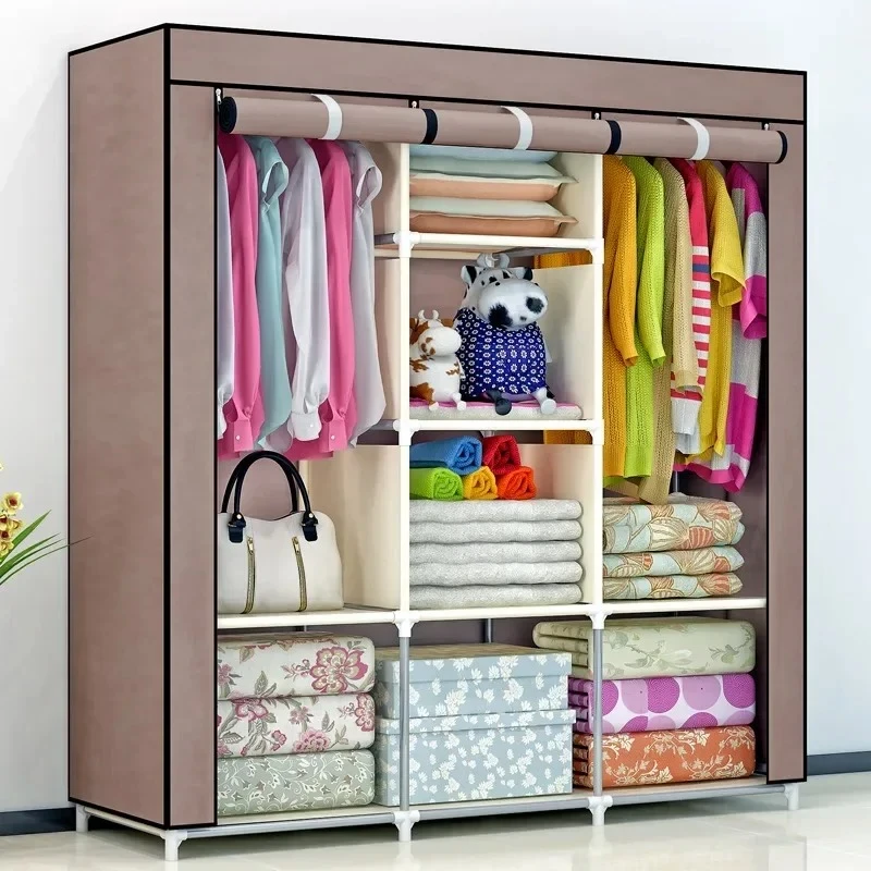 Portable Cloth And Storage Wardrobe Cabinet(Brown)