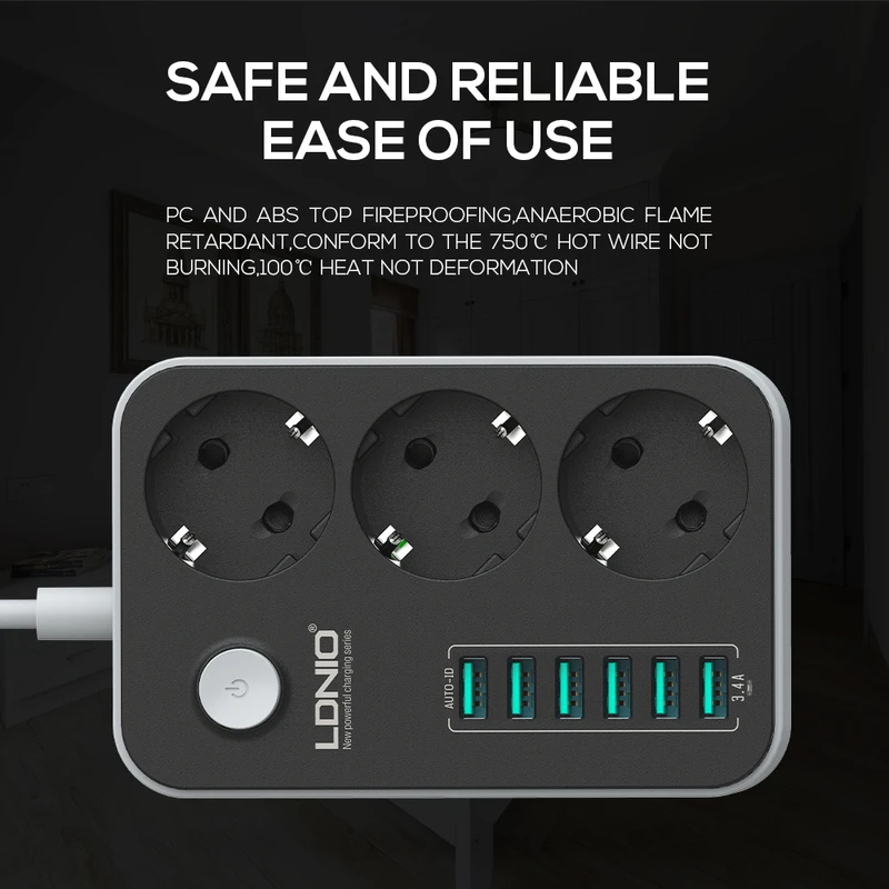 LDNIO SE3631 EU Power Socket 2500W Power Strip - Image 3