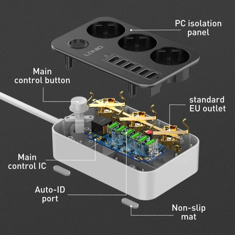 LDNIO SE3631 EU Power Socket 2500W Power Strip - Image 4