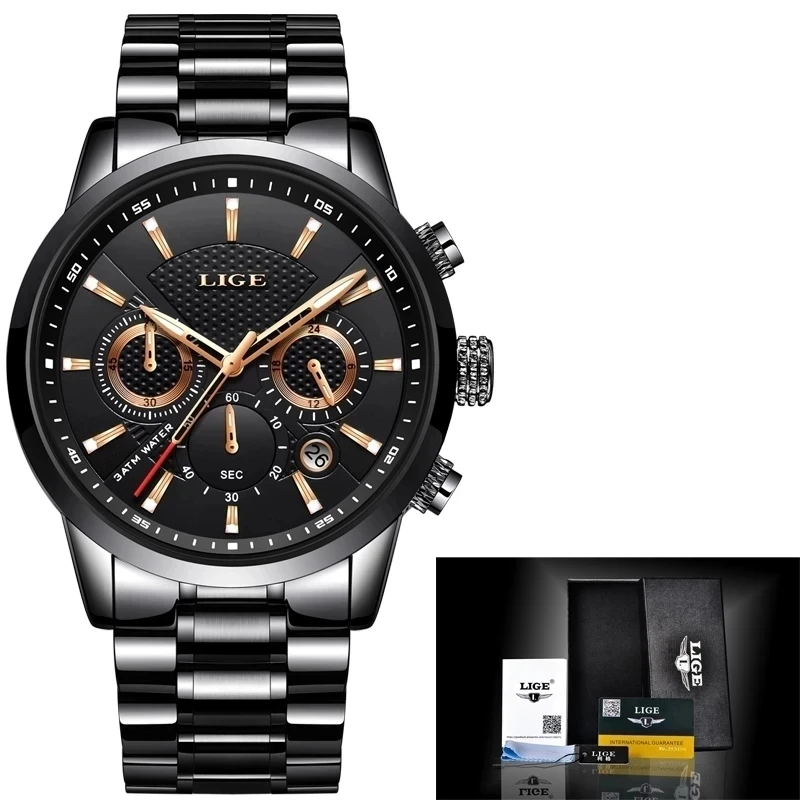 LIGE Mens Watches Top Luxury Brand Business