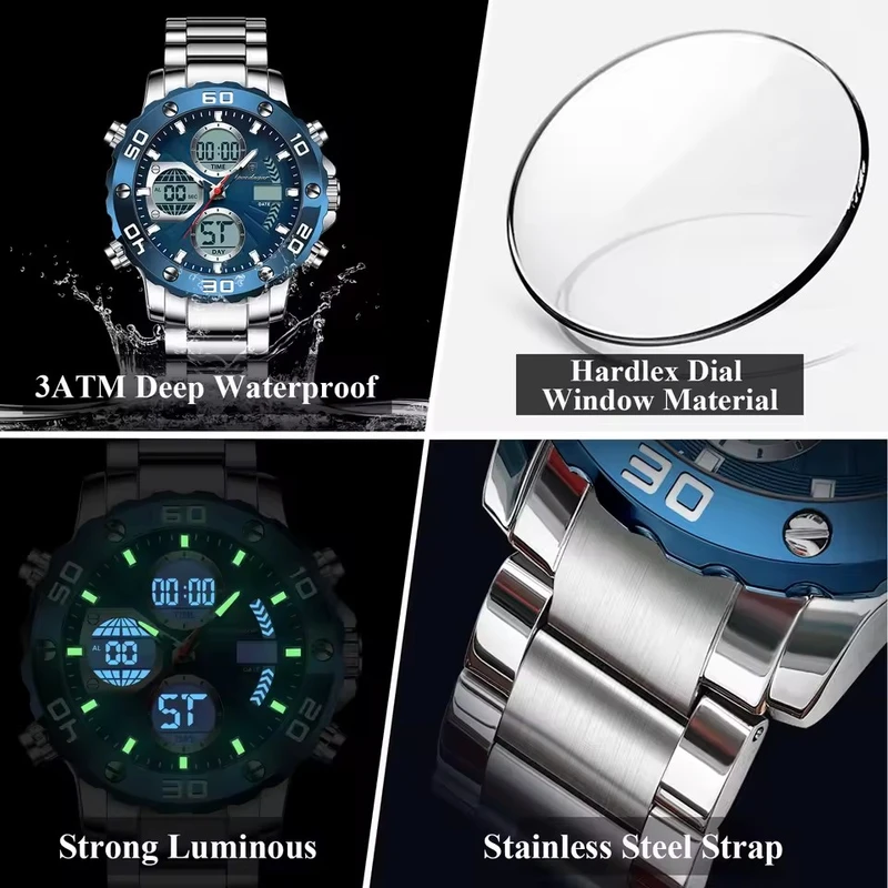 POEDAGAR Wristwatch for Man LED Alarm Dual Time Display - Image 4