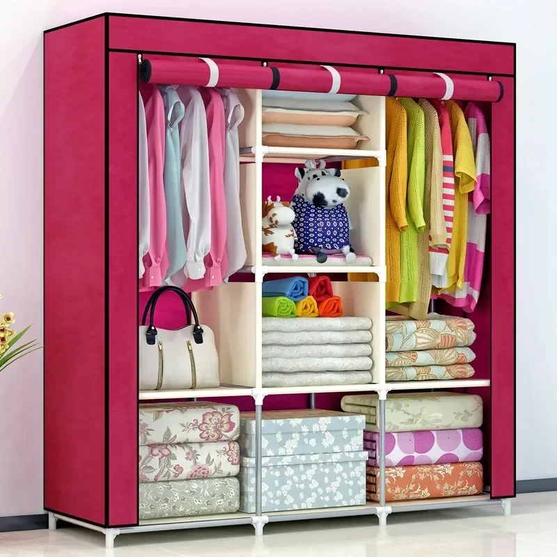 Portable Cloth And Storage Wardrobe Cabinet(Wine Red)