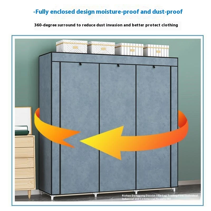 Portable Cloth And Storage Wardrobe Cabinet(Wine Red) - Image 3