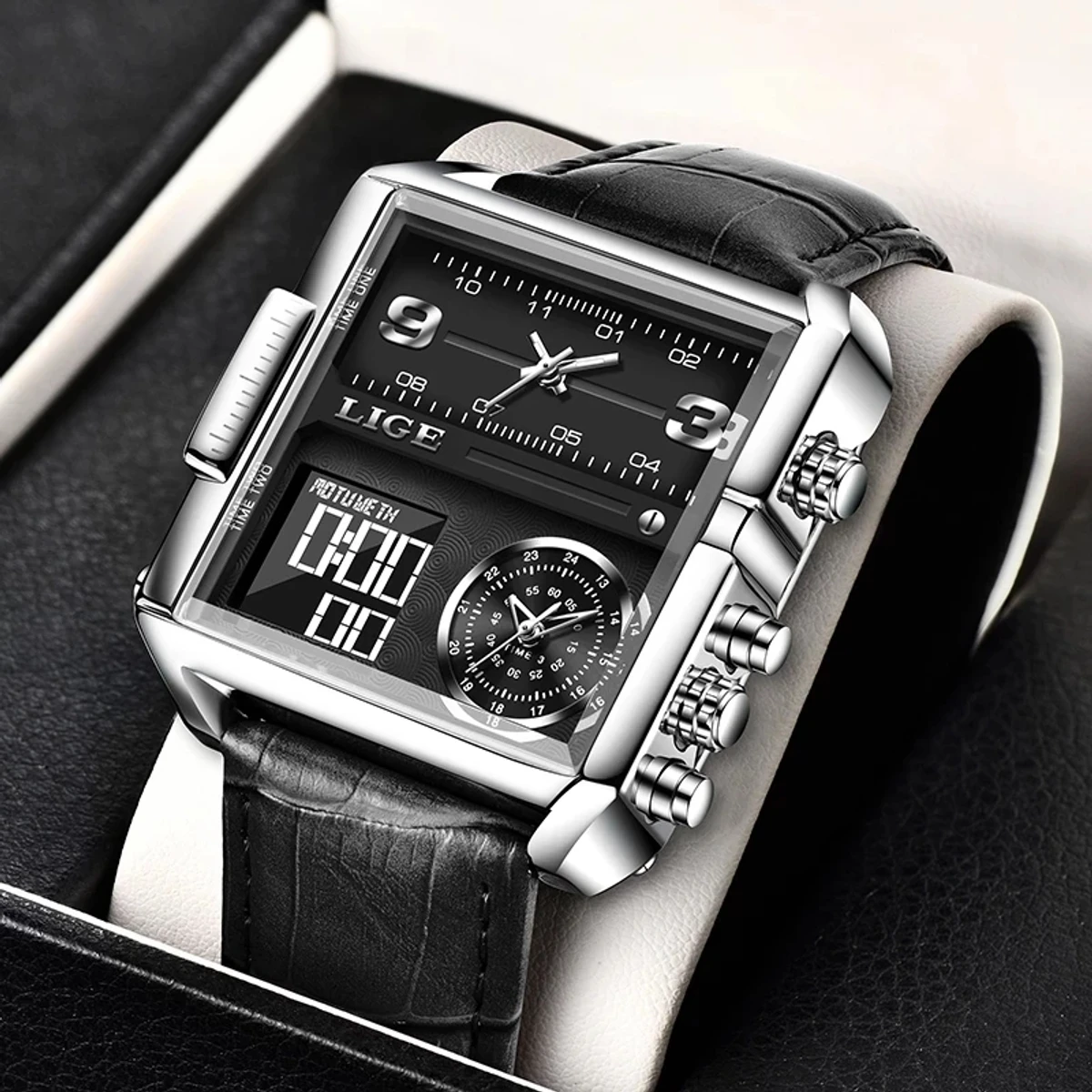 LIGE Fashion Leather Watch Men Top Brand