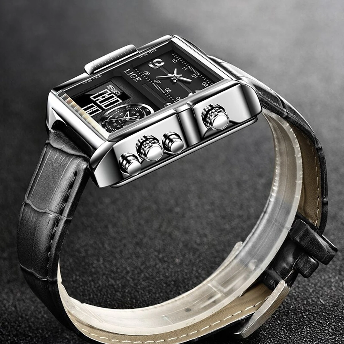 LIGE Fashion Leather Watch Men Top Brand - Image 3