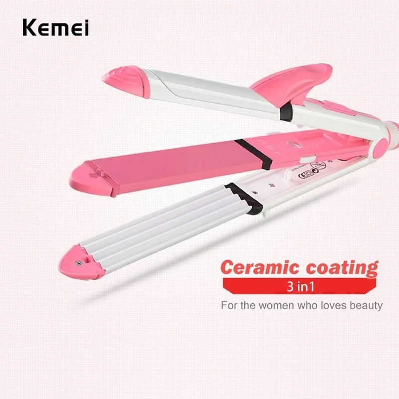 Kemei KM-1213 (3 in 1)Hair Straightener and Hair Curler