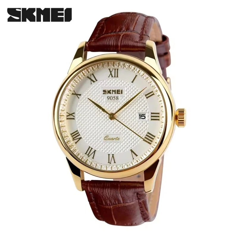 SKMEI 9058 Casual Leather Strap Waterproof Wristwatches