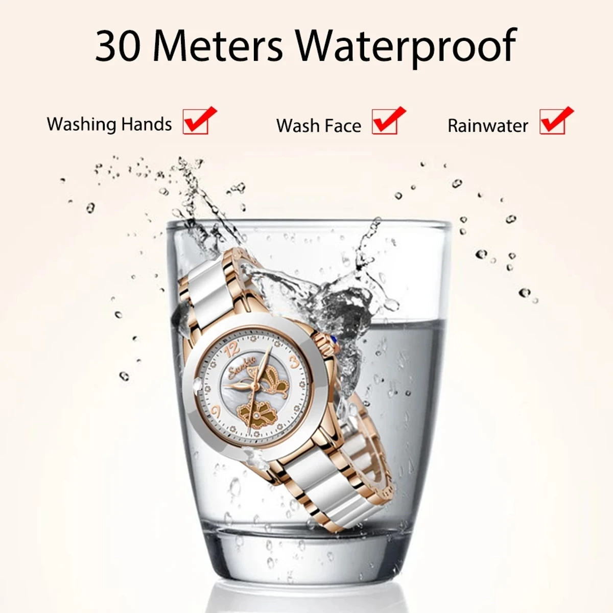 SUNKTA Ceramics Watch Women Quartz Watches