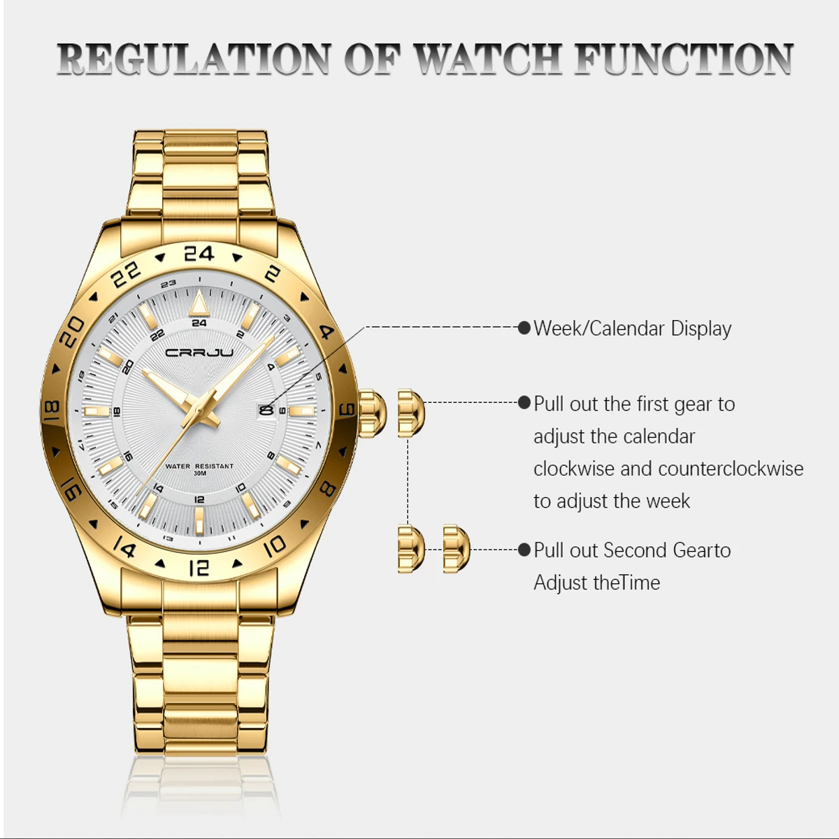 CRRJU Business Quartz Luminous Hands Watch Calendar, Waterproof - Image 4