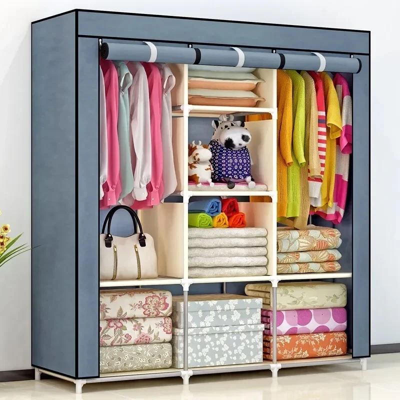 Portable Cloth And Storage Wardrobe Cabinet(Gray)