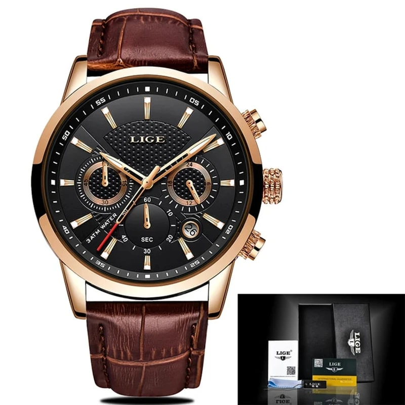 LIGE Top Brand Leather Chronograph
