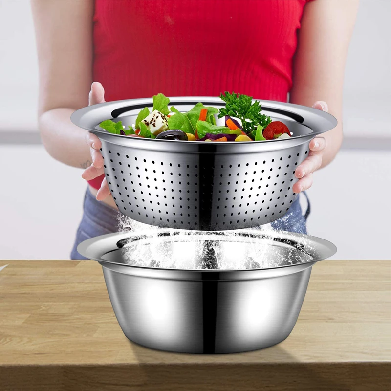 3 in 1 Stainless Steel Drain Basket Vegetable Cutter - Image 4
