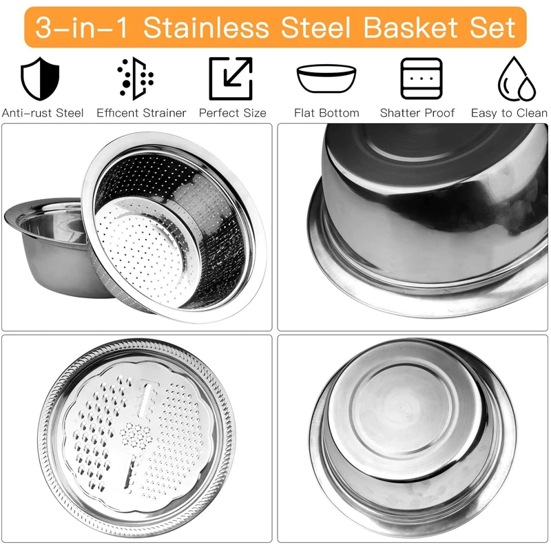 3 in 1 Stainless Steel Drain Basket Vegetable Cutter - Image 5
