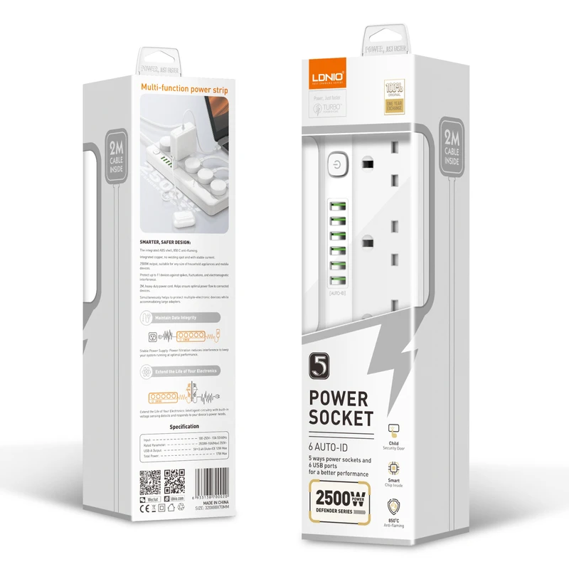 LDNIO SK5691 UK Power Socket 2500W Power Strip