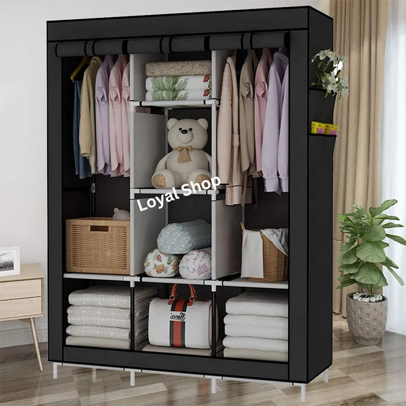 Portable Cloth And Storage Wardrobe Cabinet(Black)