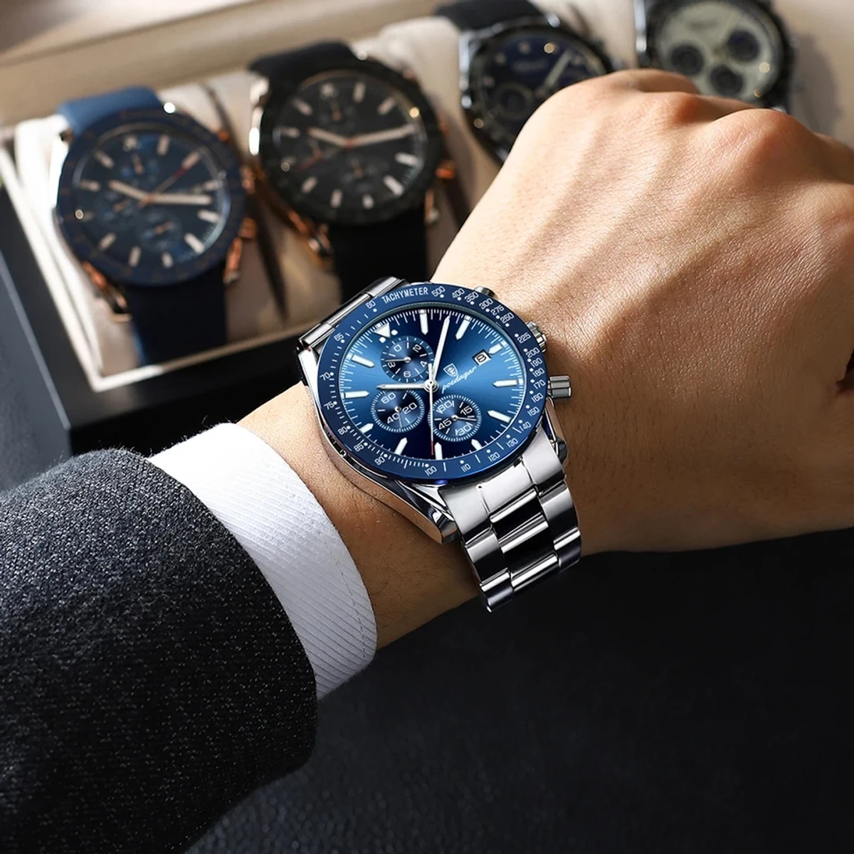 POEDAGAR Luxury Men Chronograph Watch