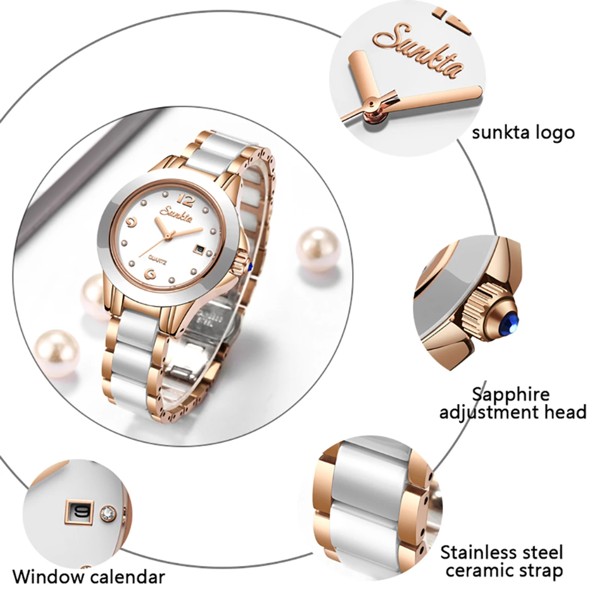 SUNKTA Fashion Women Watches Rose Gold Ladies Bracelet Watches - Image 3