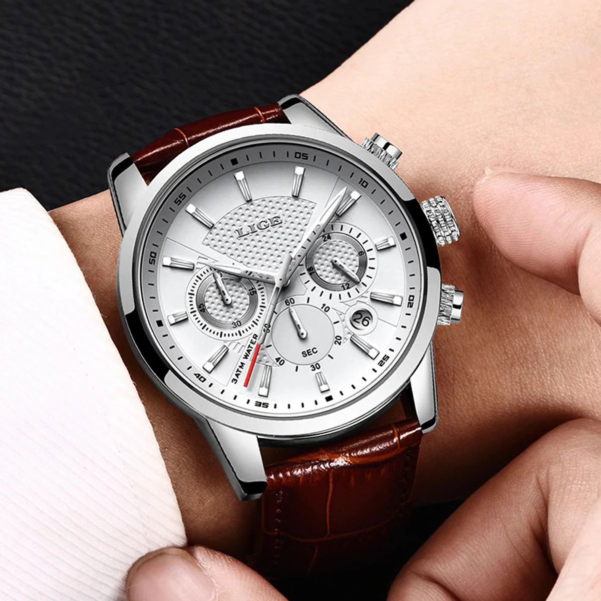 Watches Mens New LIGE Top Brand Luxury Casual Leather