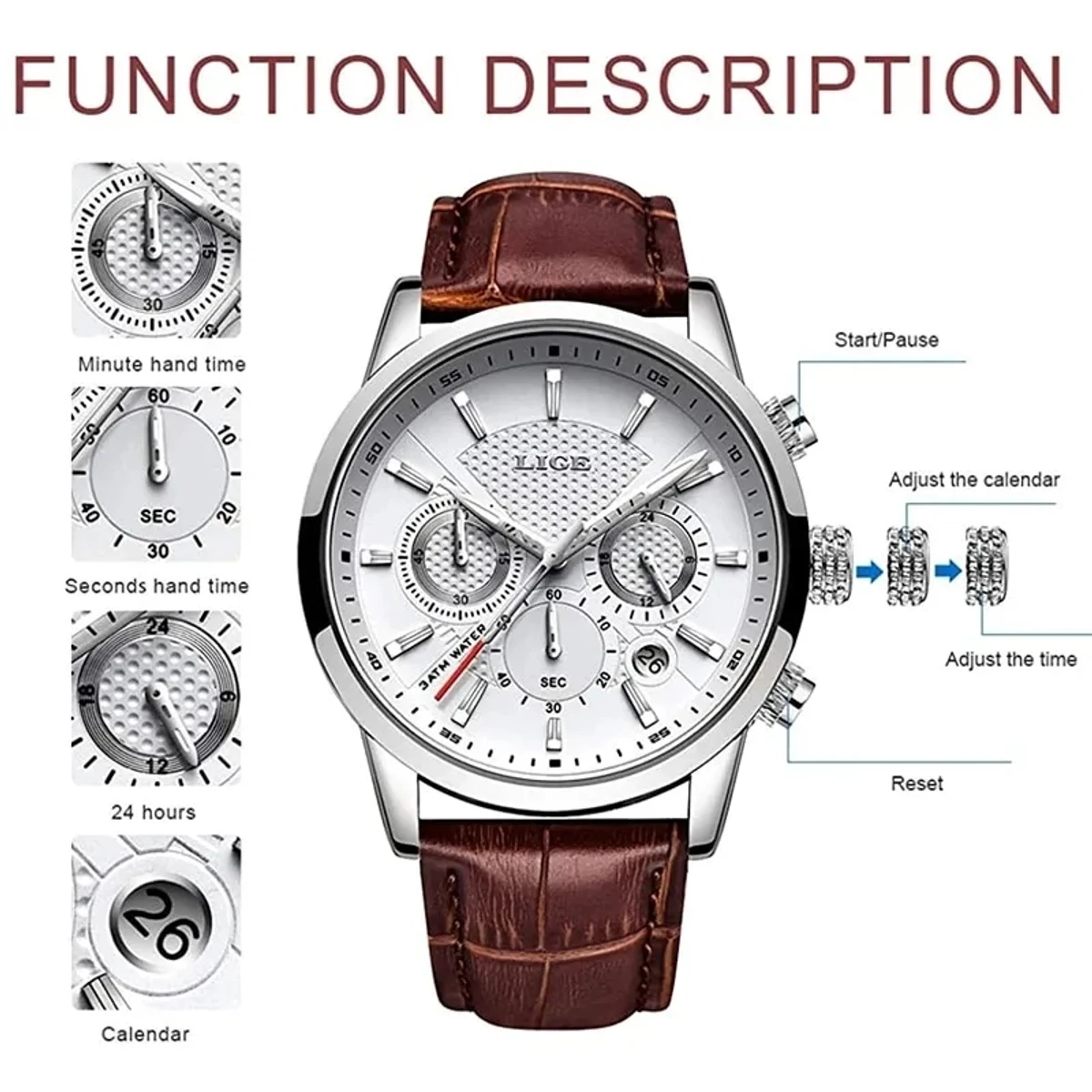 Watches Mens New LIGE Top Brand Luxury Casual Leather - Image 3
