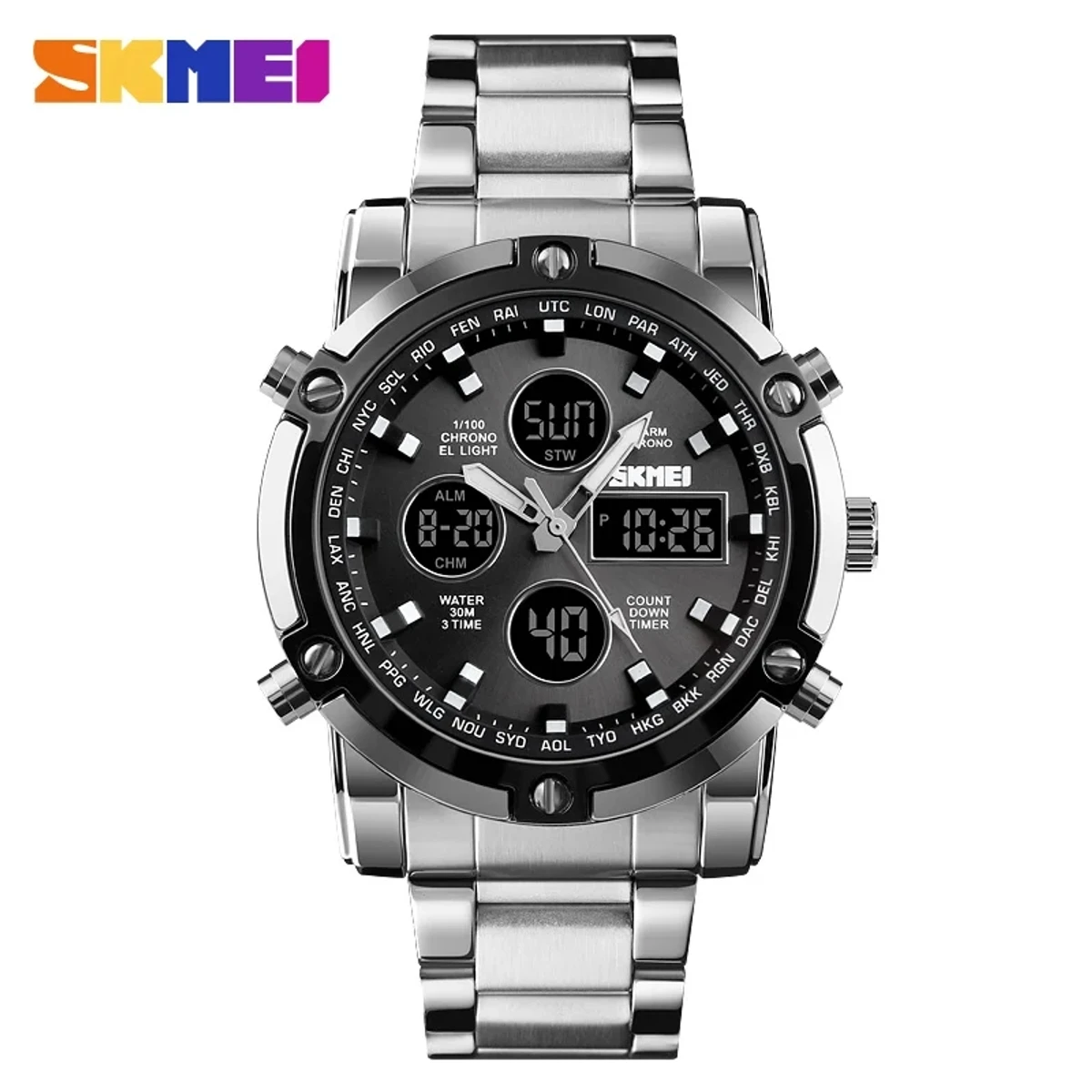 Skmei Watch Men Three Time Quartz Wrist Mens Watch 1389