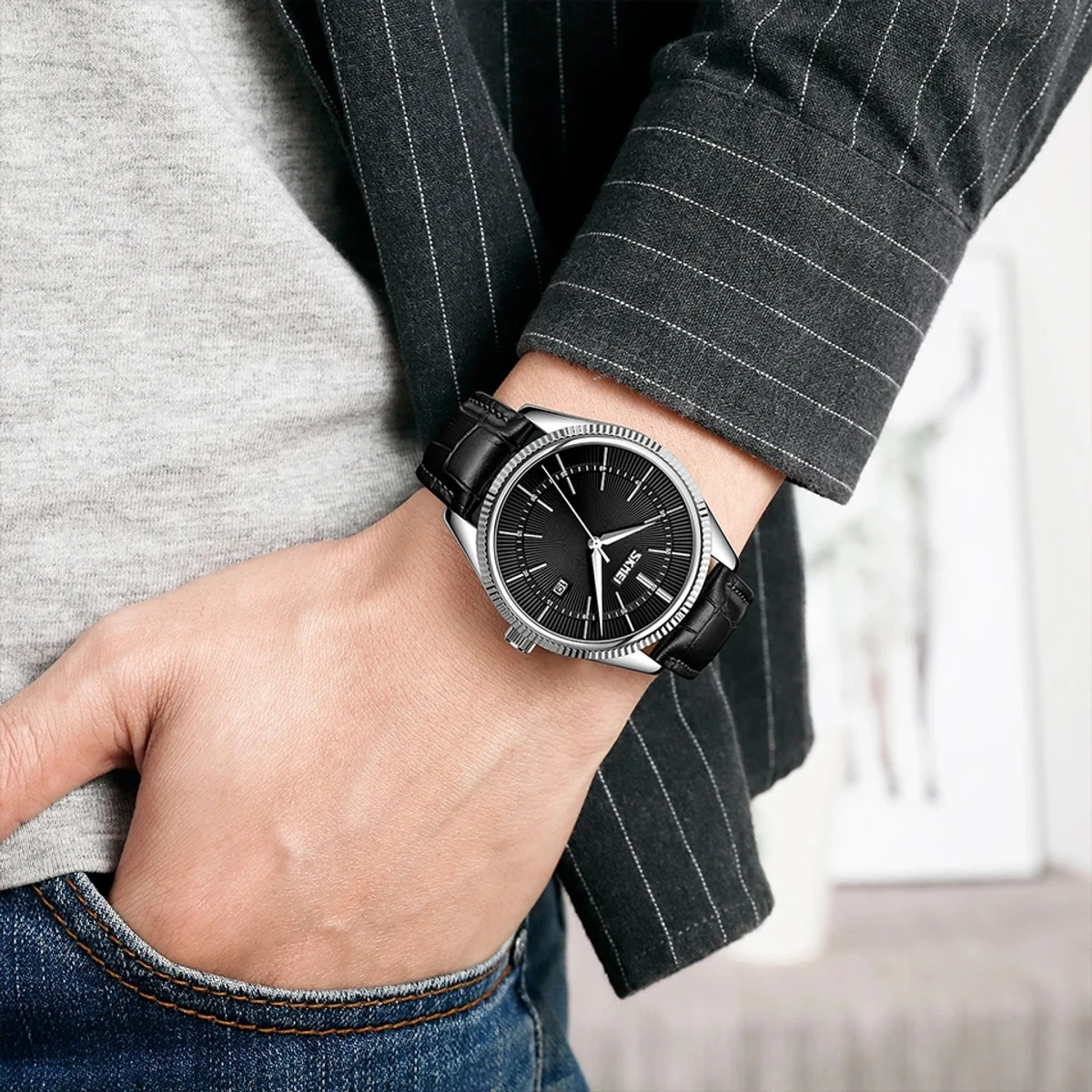 Skmei Casual Single Calendar Belt Men's Quartz Watch - Image 3