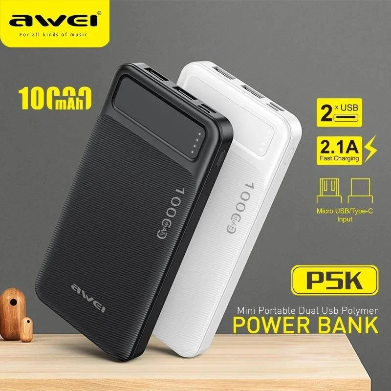 AWEI Original Portable Power Bank 10000mAh USB Fast Charging