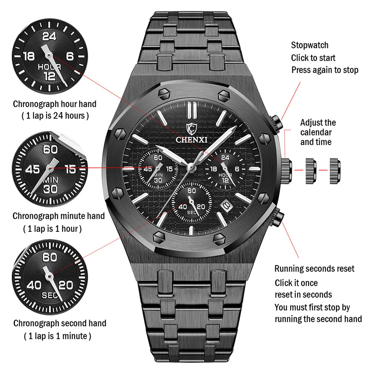 Chenxi Chronograph Men Watches Stainless Steel - Image 4