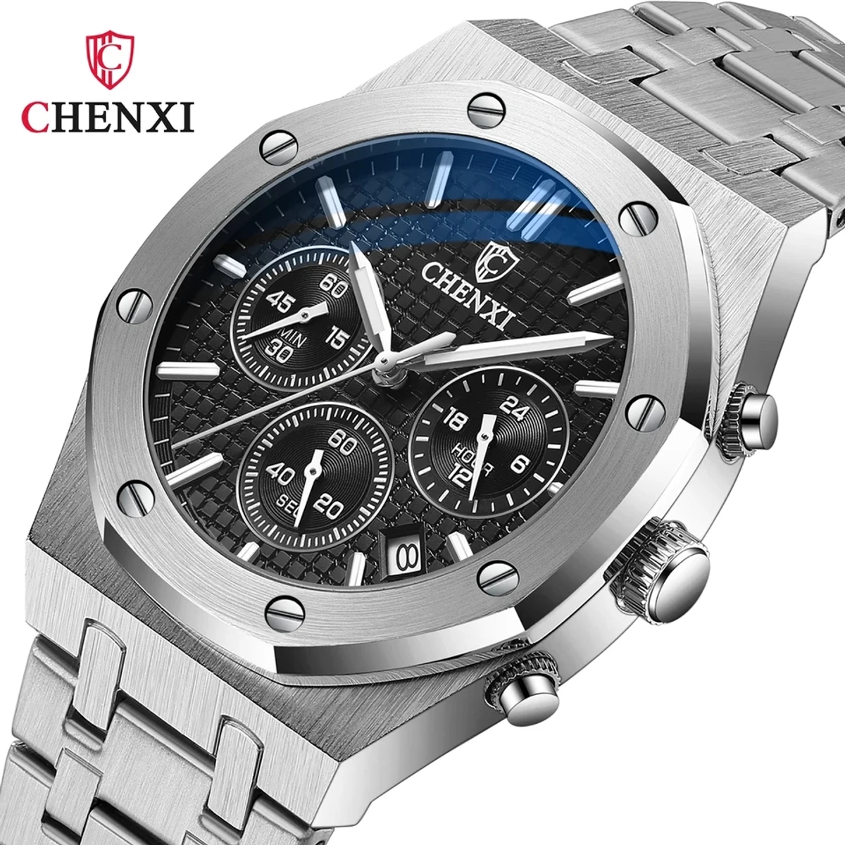Chenxi Chronograph Men Watches Stainless Steel Silver - Image 3