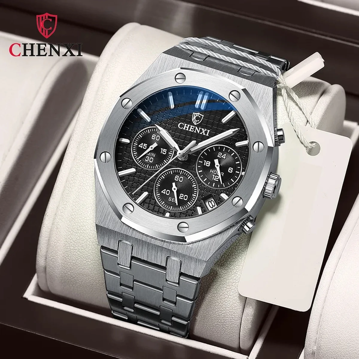 Chenxi Chronograph Men Watches Stainless Steel Silver