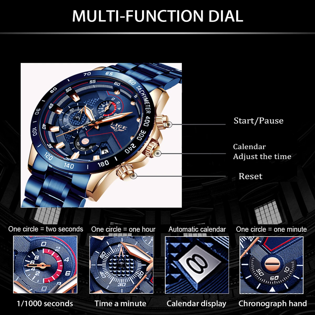 LIGE Men Watches Top Brand Luxury Stainless Steel Blue - Image 4