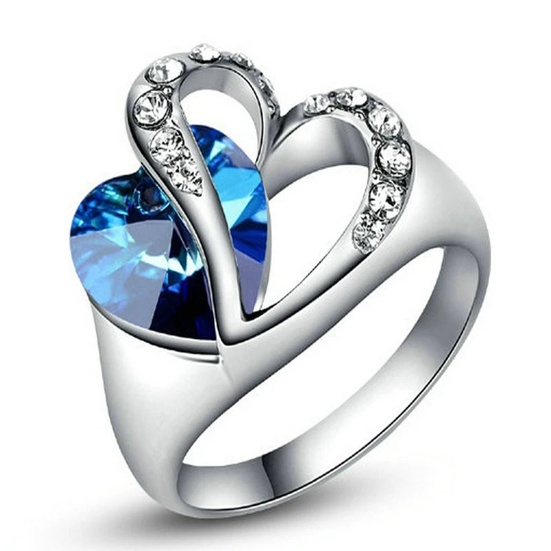 Blue Heart Finger Ring- Silver and Blue