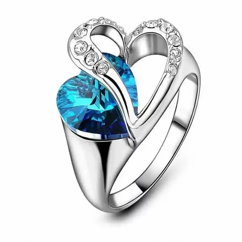 Blue Heart Finger Ring- Silver and Blue