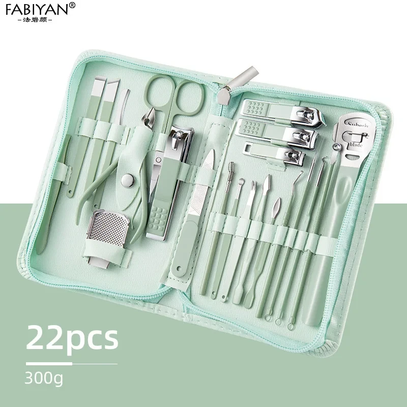 22 Pcs Manicure Set Pedicure Nail Clippers Set(Green)