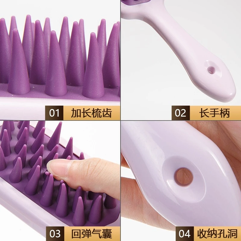 Long handle shampoo brush massager silicone coarse teeth with handle shampoo comb deep cleaning