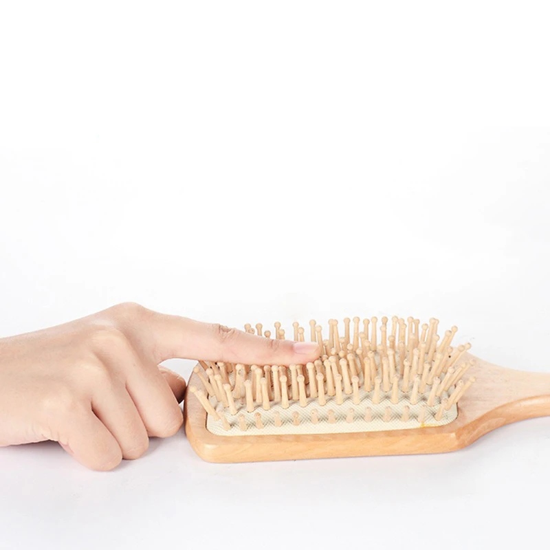 Wood Anti Hair Loss Hair Brush With Ball Tipped Bristles Square Shape (Big Size white) - Image 4