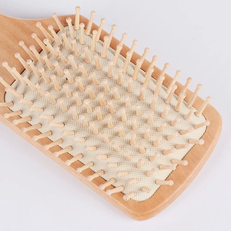 Wood Anti Hair Loss Hair Brush With Ball Tipped Bristles Square Shape (Big Size white) - Image 5
