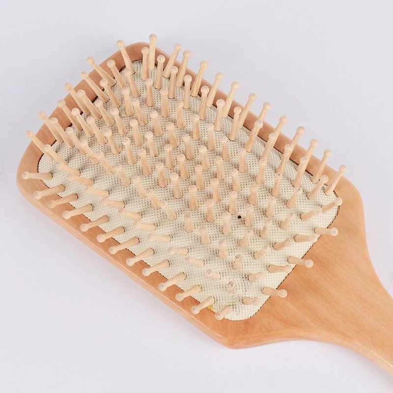 Wood Anti Hair Loss Hair Brush With Ball Tipped Bristles Square Shape (Big Size white) - Image 7