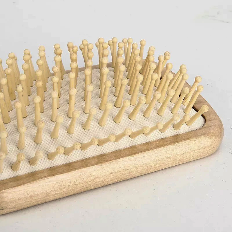 Wood Anti Hair Loss Hair Brush With Ball Tipped Bristles Square Shape (Big Size white) - Image 8
