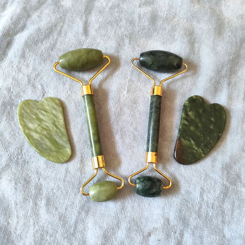 Jade Roller Gua Sha Scarping Tool, Natural Jade Face Beauty Roller Skin Care Tools, Jade Roller Set for Face Eye Neck Body Massage - Image 3