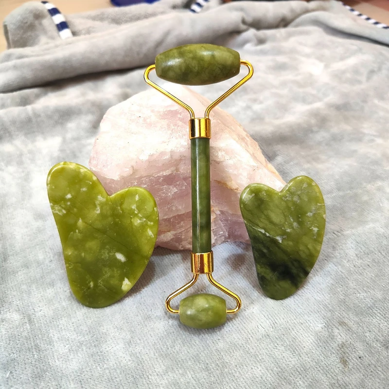 Jade Roller Gua Sha Scarping Tool, Natural Jade Face Beauty Roller Skin Care Tools, Jade Roller Set for Face Eye Neck Body Massage - Image 5