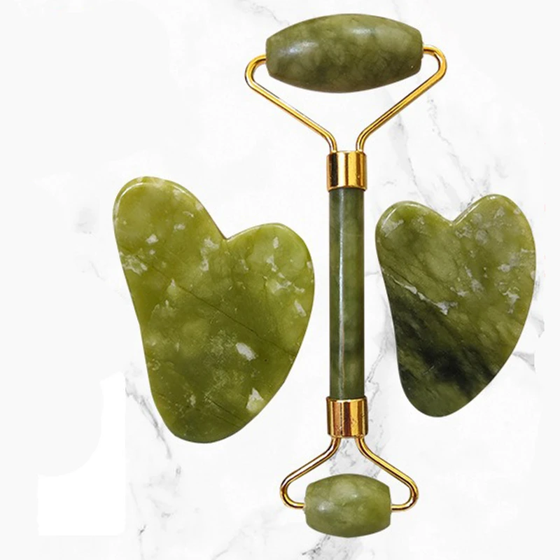 Jade Roller Gua Sha Scarping Tool, Natural Jade Face Beauty Roller Skin Care Tools, Jade Roller Set for Face Eye Neck Body Massage - Image 7